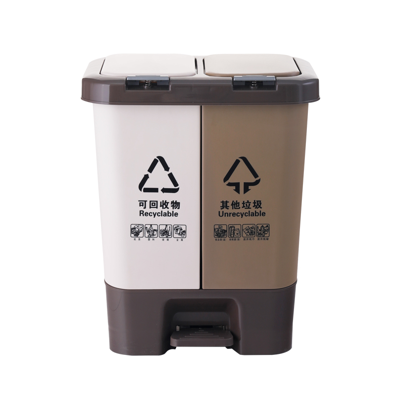 手按腳踏雙蓋垃圾桶